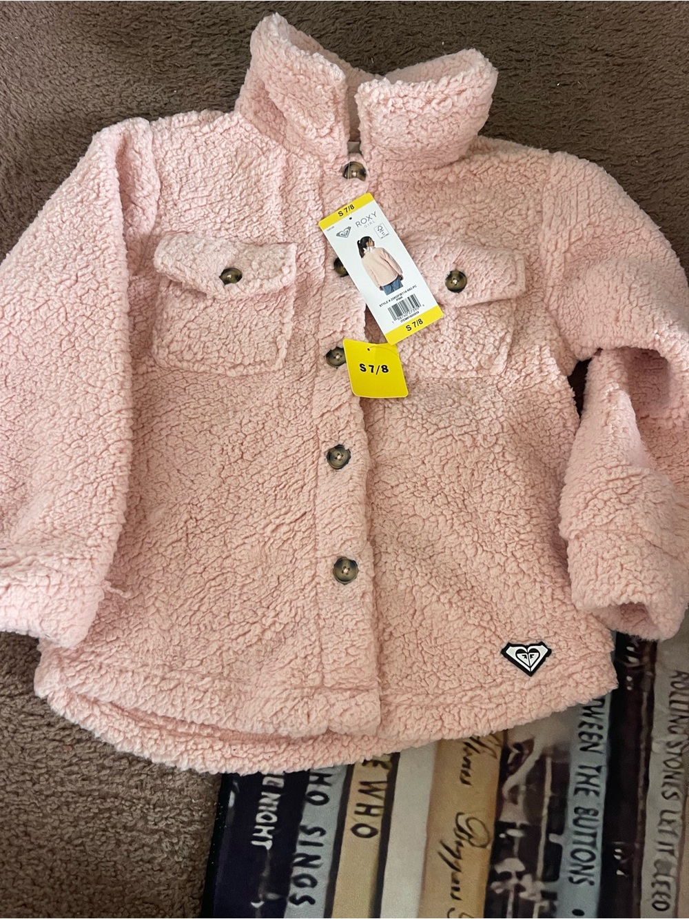 Roxy Pink Girls' Sherpa Button Jacket